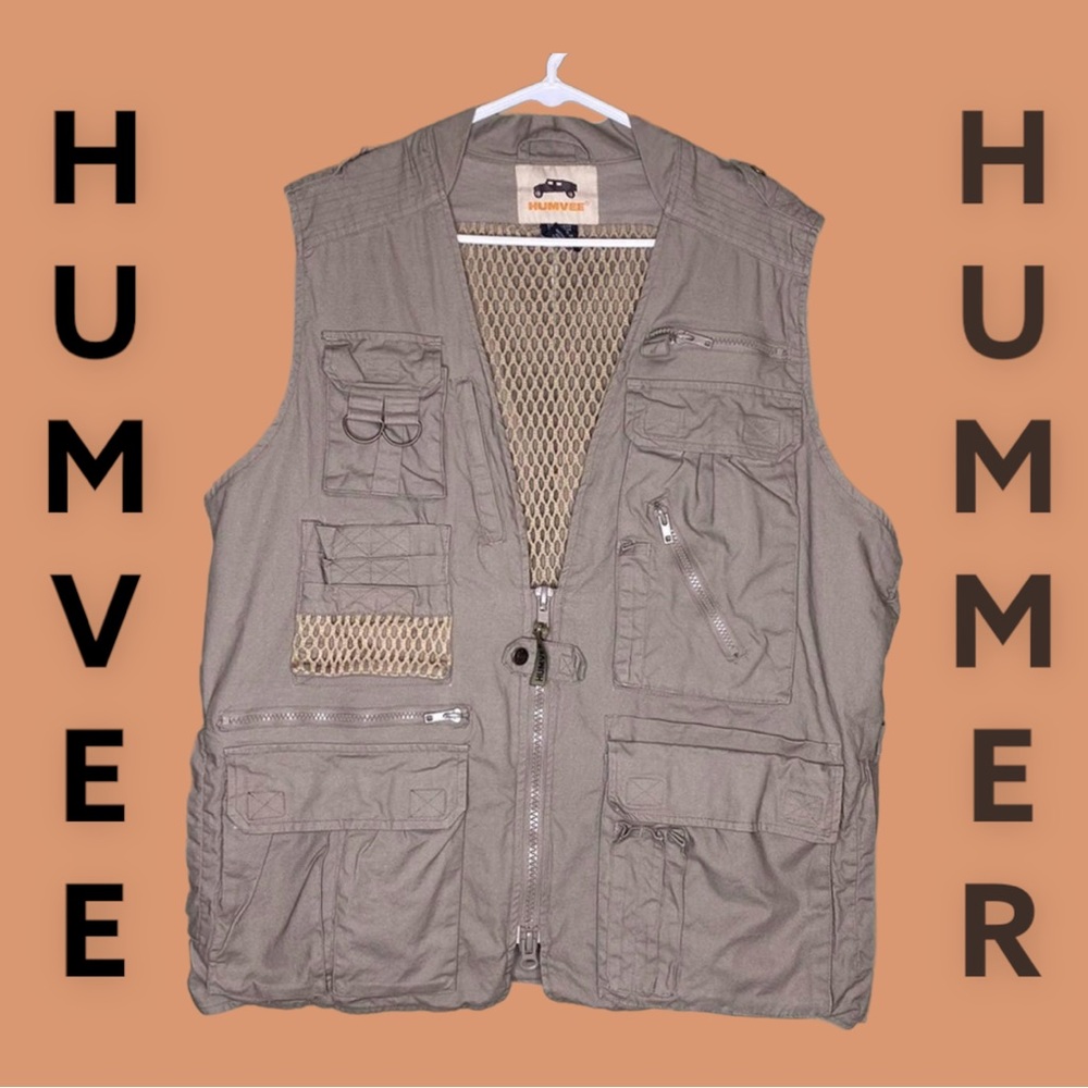 Humvee Hummer Utility Safari Hunting Tactical Vest Drab Brown Lg